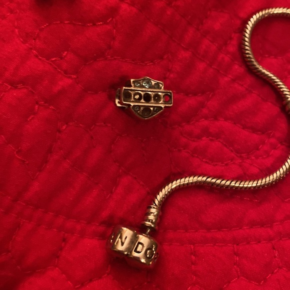 Sterling silver pandora charm bracelet with safety chain and charms - Picture 11 of 13